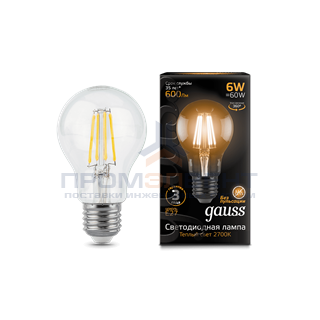 Gauss LED Filament A60 E27 6W 2700К 1/10/50