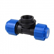 Тройник с переходом на внутреннюю резьбу Политэк - 32 x 3/4" (винтовой, для труб ПНД)